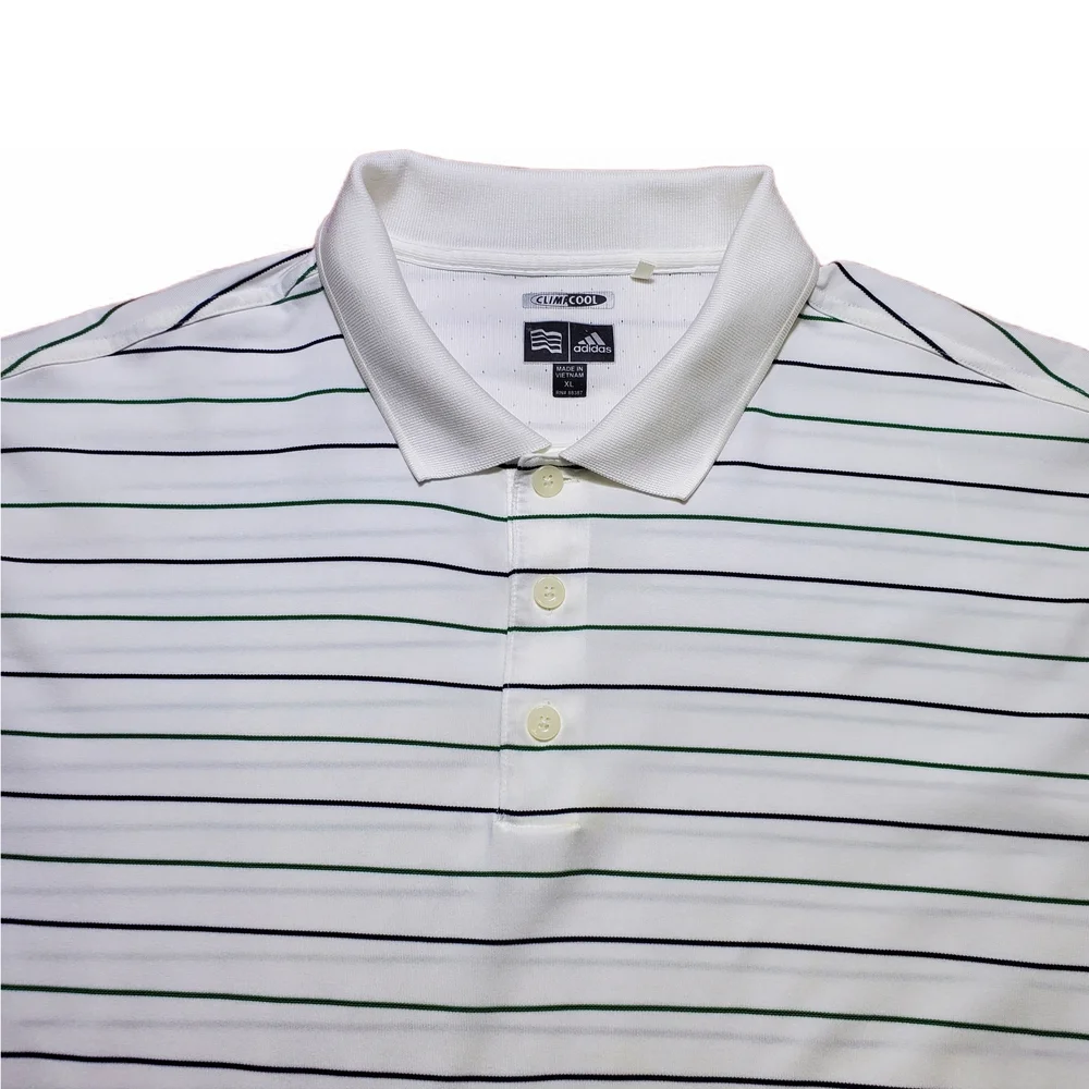 Vintage Adidas Shirt Men White Striped Golf ClimaCool Y2K Classic Polos Shirt XL
